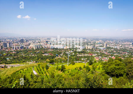 View over Almaty skyline and cable car, Kazakhstan Stock Photo