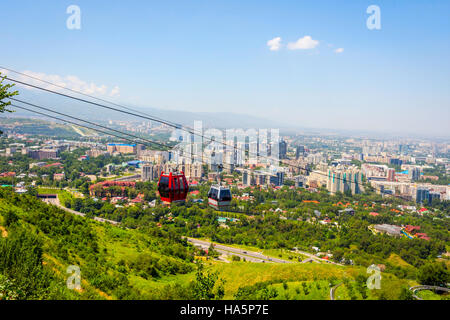 View over Almaty skyline and cable car, Kazakhstan Stock Photo