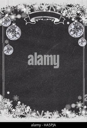 A4 size vertical Cafe menu classic blackboard winter christmas background with snowflake and xmas ball border Stock Vector