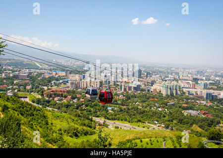 View over Almaty skyline and cable car, Kazakhstan Stock Photo