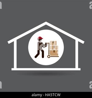 silhouette worker trolley box storage vector illustration eps 10 Stock Vector