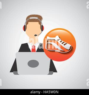 character man headphones computer with sneaker run vector illustration eps 10 Stock Vector