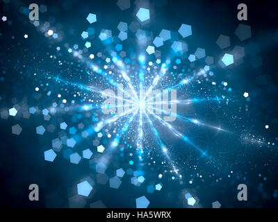 Blue glowing hub in space with particles, computer generated abstract background, 3D render Stock Photo