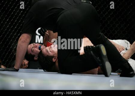 Lyoto Machida, left, fights Kazuhiro Nakamura  at UFC 76 during a mixed martial arts match at the Honda Center in Anaheim, CA on Saturday Sept. 22, 2007. Photo credit: Francis Specker Stock Photo
