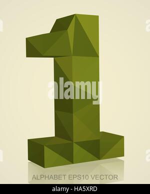 Abstract Khaki 3D polygonal number 1 with reflection. Low poly alphabet collection. EPS 10 vector illustration. Stock Vector