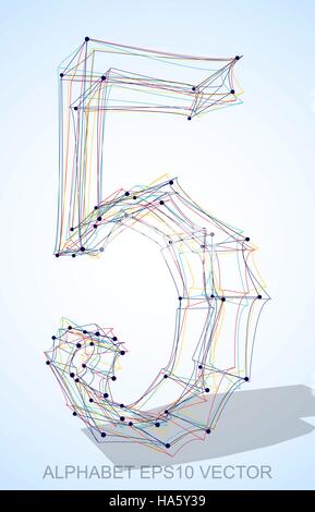 Abstract illustration of a Multicolor sketched number 5 with Transparent Shadow. Hand drawn 3D number 5 for your design. EPS 10 vector illustration. Stock Vector