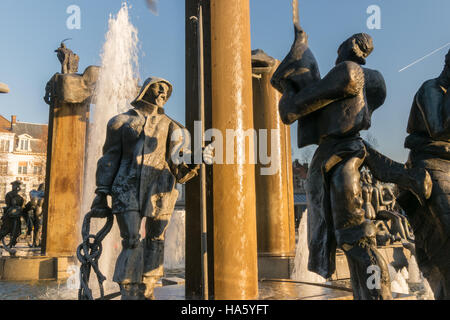 ‘t Zand Square Fountain – Bruges, Belgium Brugge Stock Photo