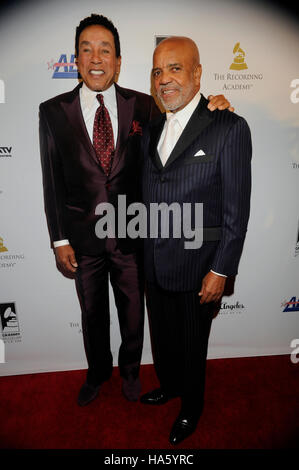 Motown founder Berry Gordy (r) and GRAMMY winner Smokey Robinson honored at the first-ever Architects of Sound Awards at the GRAMMY Museum on November 11, 2013 in Los Angeles, California. Stock Photo
