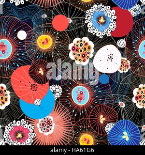 Bright abstract fantastic pattern of various unusual items Stock Vector