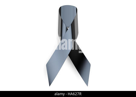 Black awareness ribbon on white background. Mourning and melanoma ...