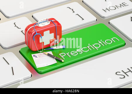 Prescription key on keyboard, 3D rendering Stock Photo