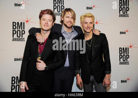 Nash Overstreet, Chord Overstreet and Ryan Keith of the group Hot Chelle Rae attends the 2013 BMI Pop Music Awards at the Beverly Wilshire Four Seasons Hotel on May 14, 2013 in Beverly Hills, California. Stock Photo