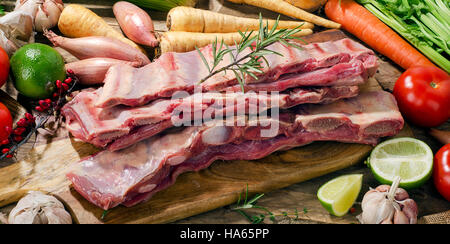 Raw fresh beef ribs and vegetables Stock Photo