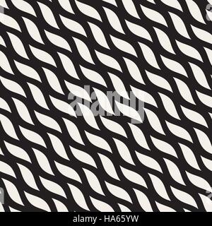 Vector Seamless Black and White Diagonal Wavy Shapes Pattern Stock Vector