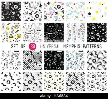 Geometric memphis seamless patterns set Stock Vector