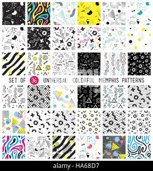 Geometric memphis seamless isolated patterns Stock Vector
