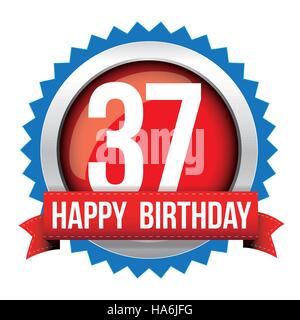 Thirty seven years happy birthday badge ribbon Stock Vector