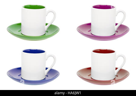 Colorful cups isolated on white background Stock Photo