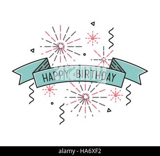 Happy birthday, flat design thin line banner Stock Vector