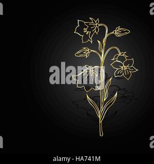 Gold flowers with shadow on dark background Vector Image