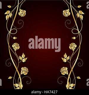 Gold flowers with shadow on dark background. Stock Vector