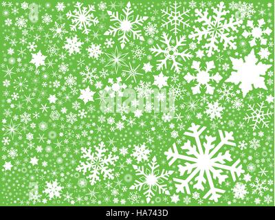 A fountain of christmas snowflakes on a green background. Stock Vector