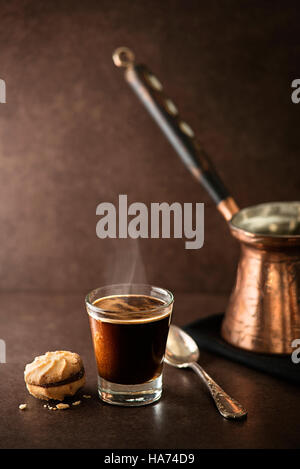Cup of espresso coffee on dark background Stock Photo
