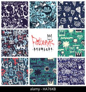 Graffiti seamless patterns set Stock Vector