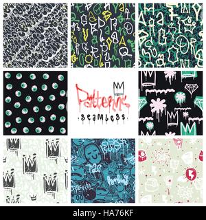 Graffiti seamless patterns set Stock Vector