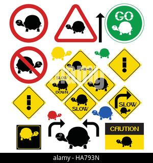 The two-dimensional sign turtle symbolizes the slow movement, a set of characters. Stock Vector
