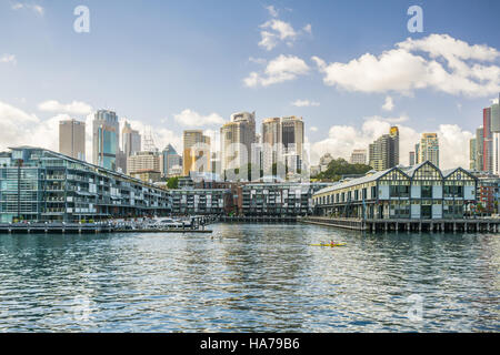 Sydney City viewed from the water just west of the Harbour Bridge looking south Stock Photo