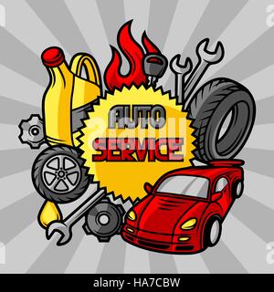 Car repair concept with service objects and items Stock Vector
