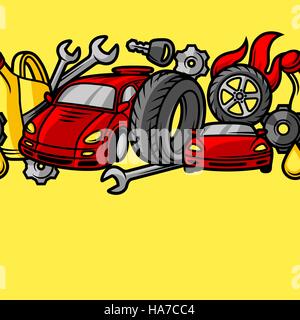 Car repair seamless pattern with service objects and items Stock Vector