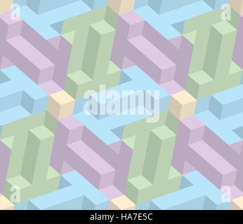 Isometric Seamless Pattern in pastel shades. 3D Optical Illusion Background Texture. Editable Vector EPS10 Illustration. Stock Vector