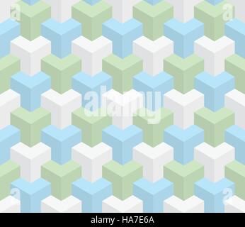 Isometric Seamless Pattern in pastel shades. 3D Optical Illusion Background Texture. Editable Vector EPS10 Illustration. Stock Vector