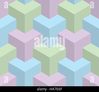 Isometric Seamless Pattern in pastel shades. 3D Optical Illusion Background Texture. Editable Vector EPS10 Illustration. Stock Vector