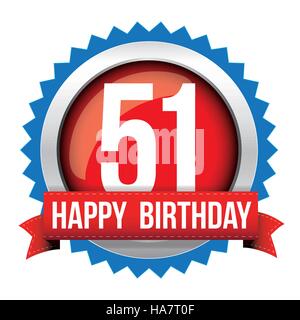 Fifty One years happy birthday badge ribbon Stock Vector