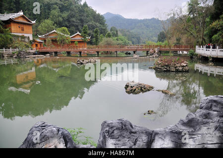 The beautiful Dragon Palace (Loong Palace) and its surroundings is the largest water limestone cave destination in China. Stock Photo