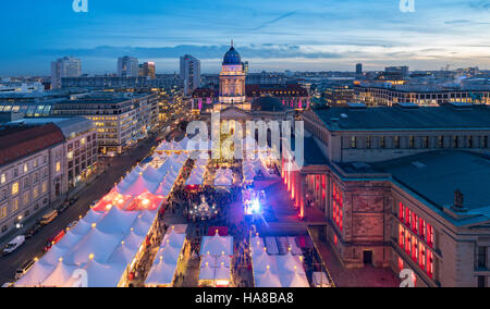 Evening view of traditional Christmas Market at Gendarmenmarkt in Berlin, Germany Stock Photo