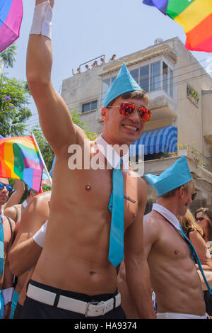 TEL-AVIV - JUNE 13, 2014: Participant of the Pride Parade in the streets of Tel-Aviv, Israel. The pride parade is an annual event of the gay community Stock Photo