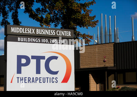 A logo sign outside of the headquarters of PTC Therapeutics in South Plainfield, New Jersey on November 6, 2016. Stock Photo