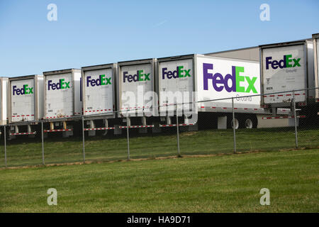 FedEx Ground logos on truck trailers lined up at a facility in Dayton, New Jersey on November 6, 2016. Stock Photo