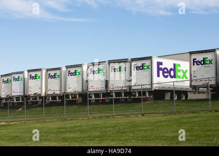 FedEx Ground logos on truck trailers lined up at a facility in Dayton, New Jersey on November 6, 2016. Stock Photo