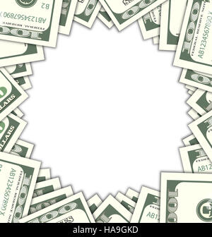 Round Frame with Dollars with Shadows on White Background Stock Photo