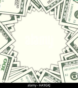 Round Frame with Dollars on White Background Stock Photo
