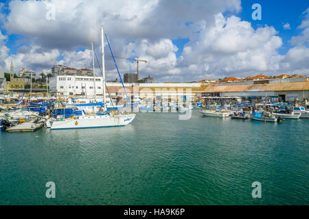 TEL-AVIV, ISRAEL - MAY 27, 2016: View of the Jaffa port and of the old city of Jaffa, with locals and visitors, now part of Tel-Aviv Yafo, Israel Stock Photo