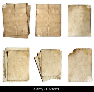 vintage old paper collection isolated on white background Stock Photo