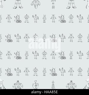Robot doodles pattern. Stock Vector