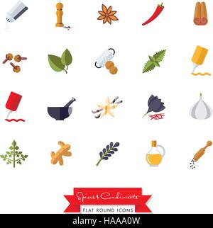 Collection of spices, condiments, herbs and seasoning flat design isolated icons Stock Vector