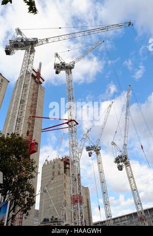 Construction site cranes on London's South Bank UK Stock Photo